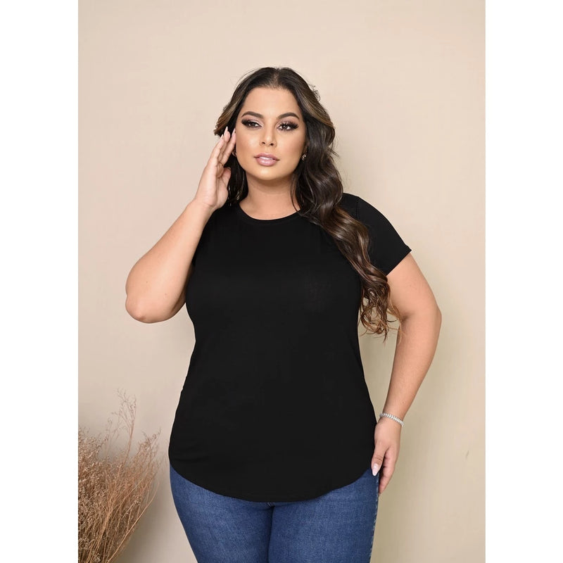 Blusa lisa plus size basica de malha viscolycra