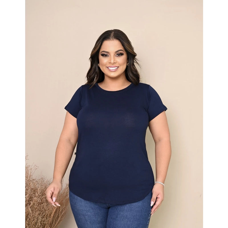 Blusa lisa plus size basica de malha viscolycra