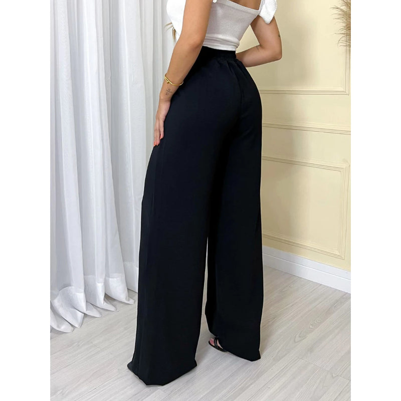 Calça Feminina Pantalona Wide Leg Duna com Botão Tendência