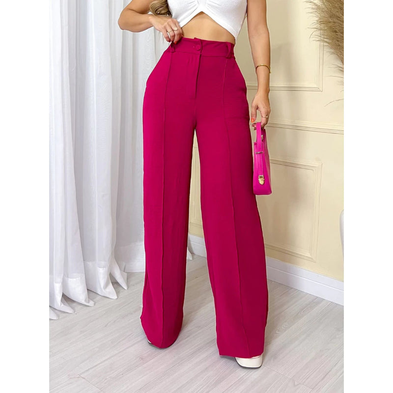 Calça Feminina Pantalona Wide Leg Duna com Botão Tendência