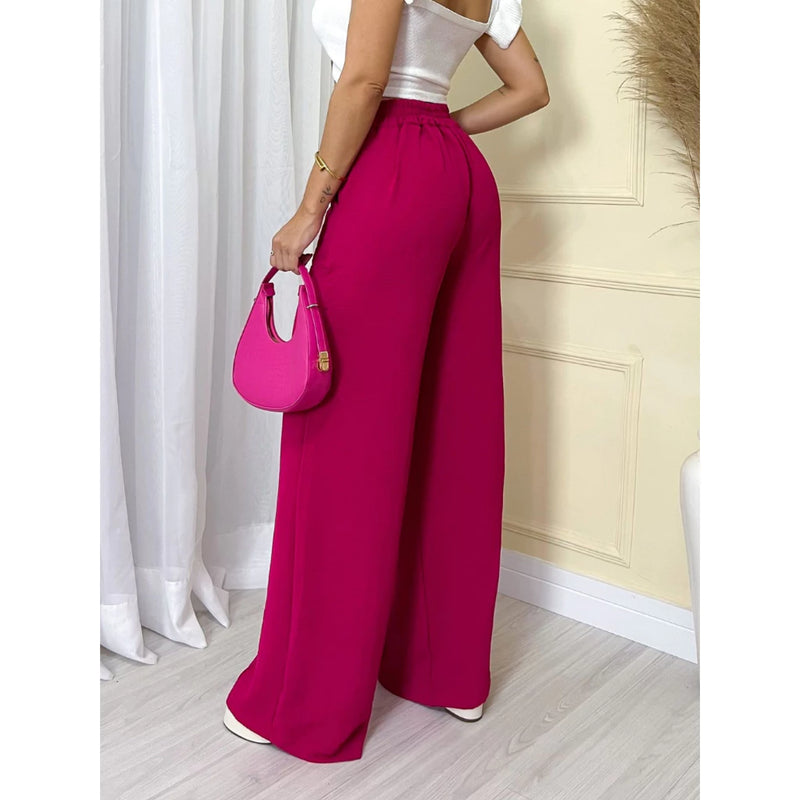 Calça Feminina Pantalona Wide Leg Duna com Botão Tendência