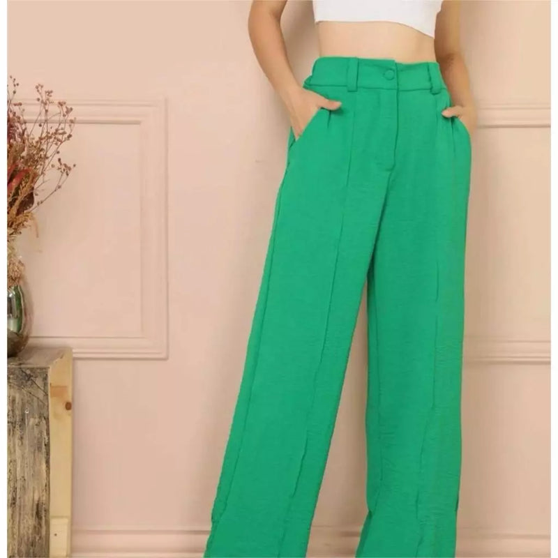 Calça Feminina Pantalona Wide Leg Duna com Botão Tendência