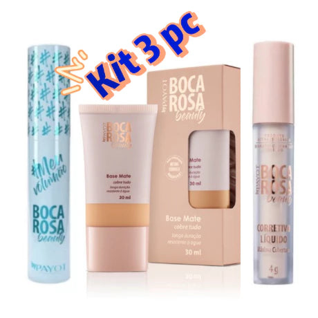 KIT 3 Pecas Boca Rosa Beuty Base + Mascara Para Cilios e Corretivo ( Escolha a cor do seu corretivo também pelo chat )