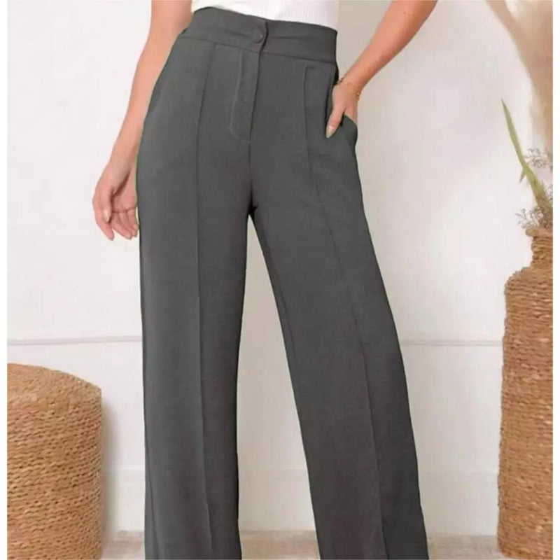 Calça Feminina Pantalona Wide Leg Duna com Botão Tendência