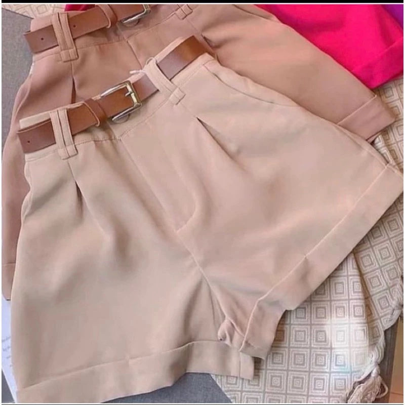 Short Feminino Alfaiataria Social com Cinto Cintura Alta PROMOÇÃO