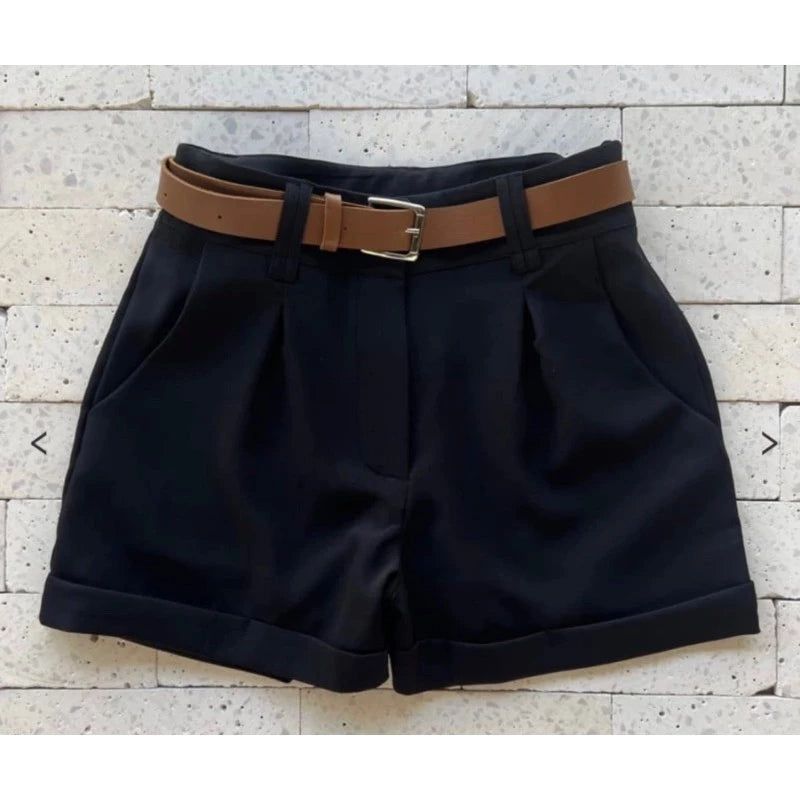 Short Feminino Alfaiataria Social com Cinto Cintura Alta PROMOÇÃO