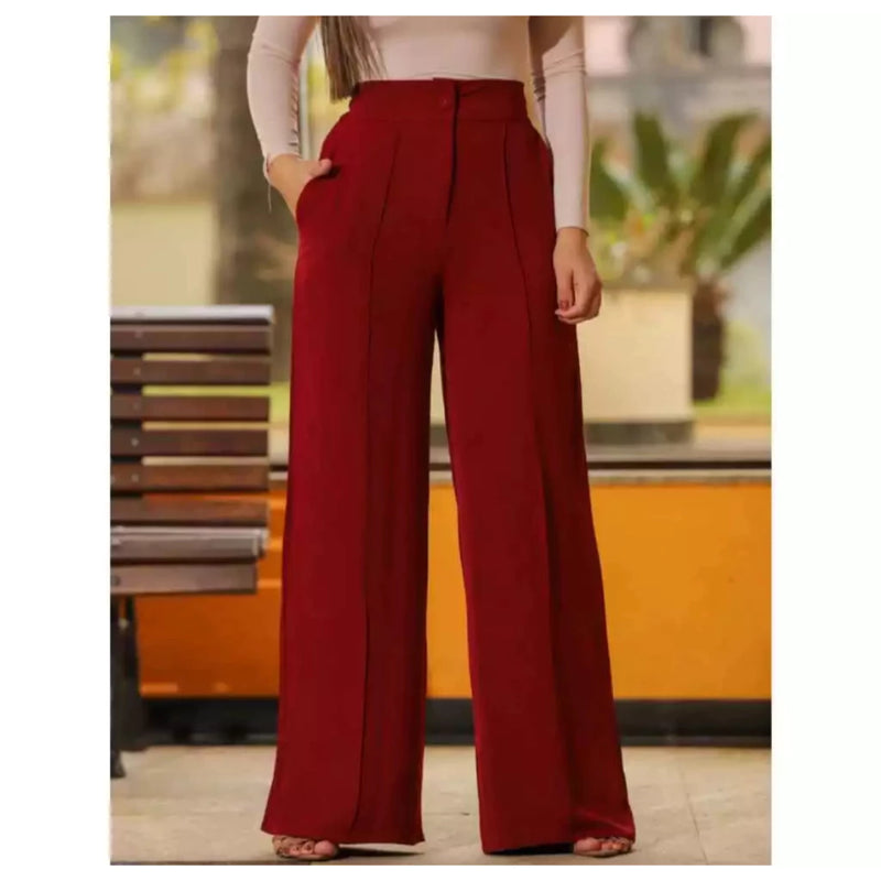 Calça Feminina Pantalona Wide Leg Duna com Botão Tendência