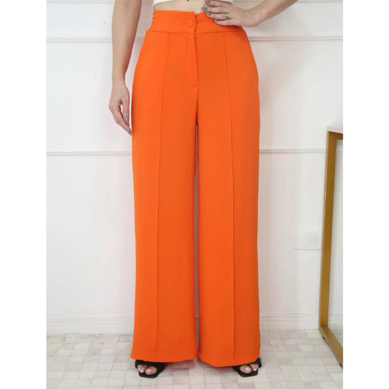 Calça Feminina Pantalona Wide Leg Duna com Botão Tendência