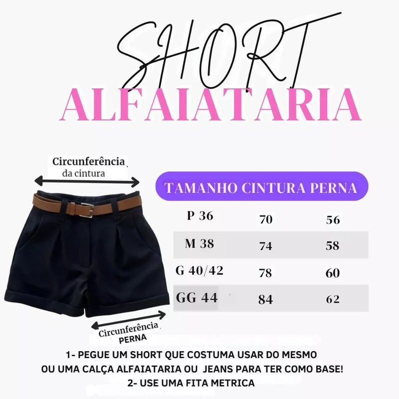 Short Feminino Alfaiataria Social com Cinto Cintura Alta PROMOÇÃO