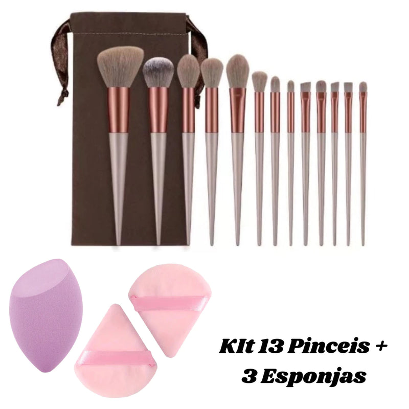 Kit Completo de Maquiagem: 13 Pincéis + 3 Esponjas – A Experiência Profissional ao Seu Alcance!