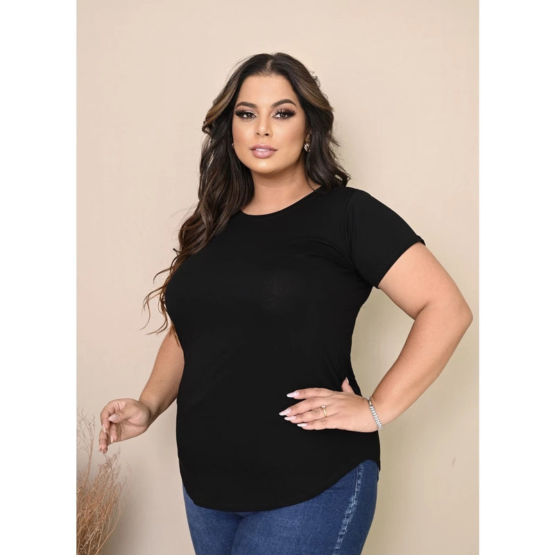 Blusa lisa plus size basica de malha viscolycra